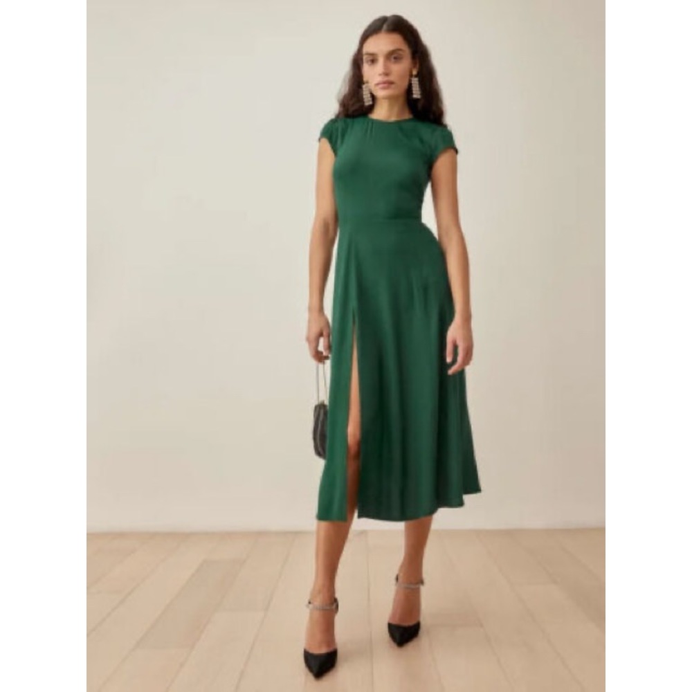 RARE! NEW! Reformation Gavin Cut Out Midi Dress in Emerald Green